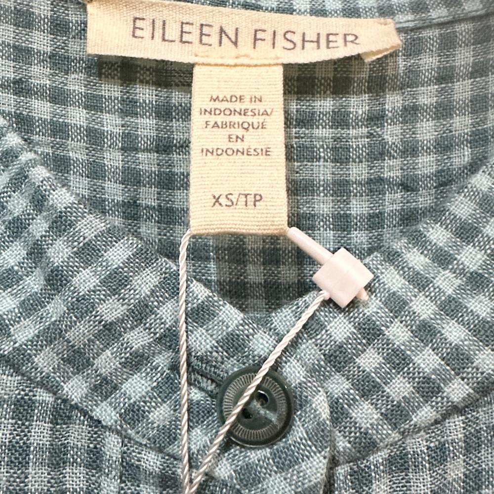 Eileen Fisher Sleeveless Button-Front Gingham Midi Dress in Teal Blue. Size xs - Picture 4 of 7